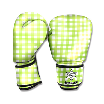 Green And White Check Pattern Print Boxing Gloves