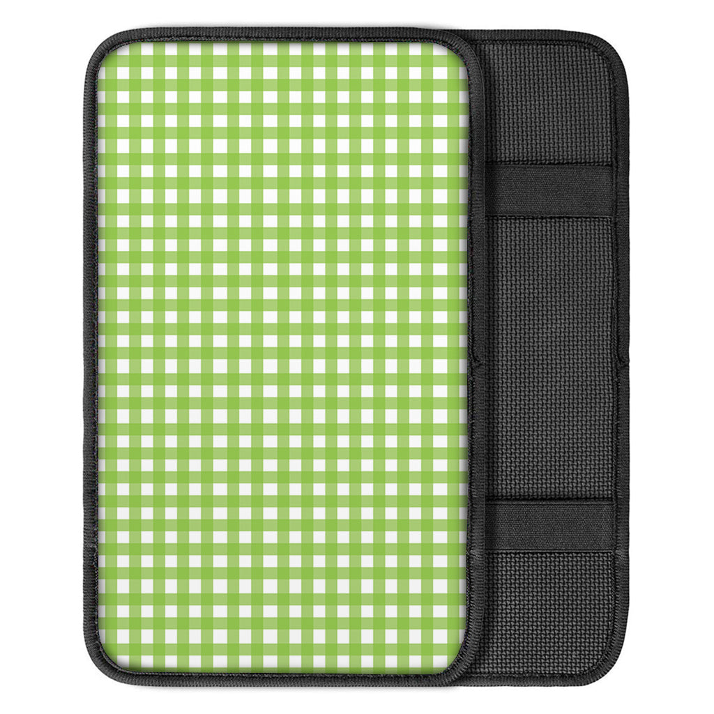 Green And White Check Pattern Print Car Center Console Cover