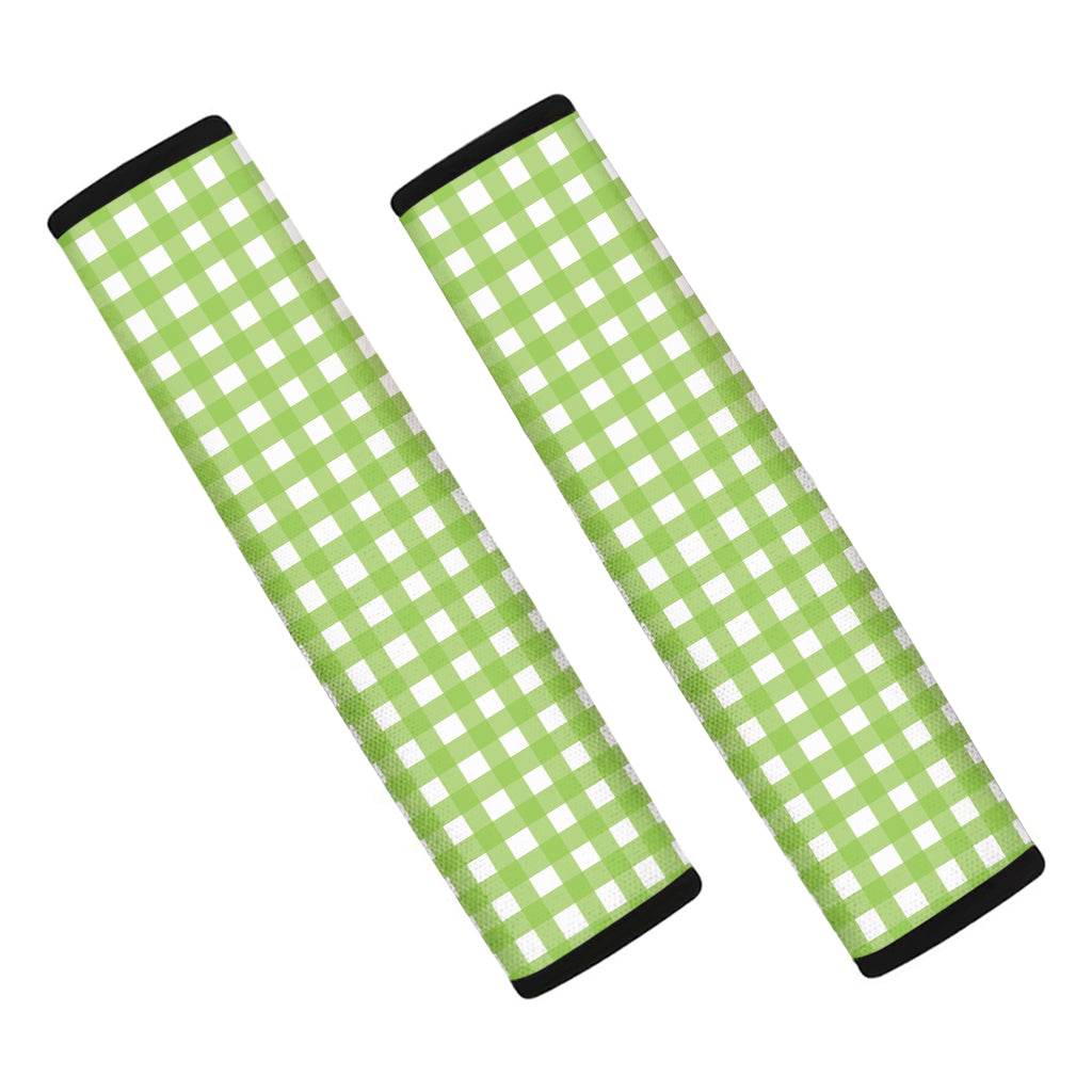 Green And White Check Pattern Print Car Seat Belt Covers