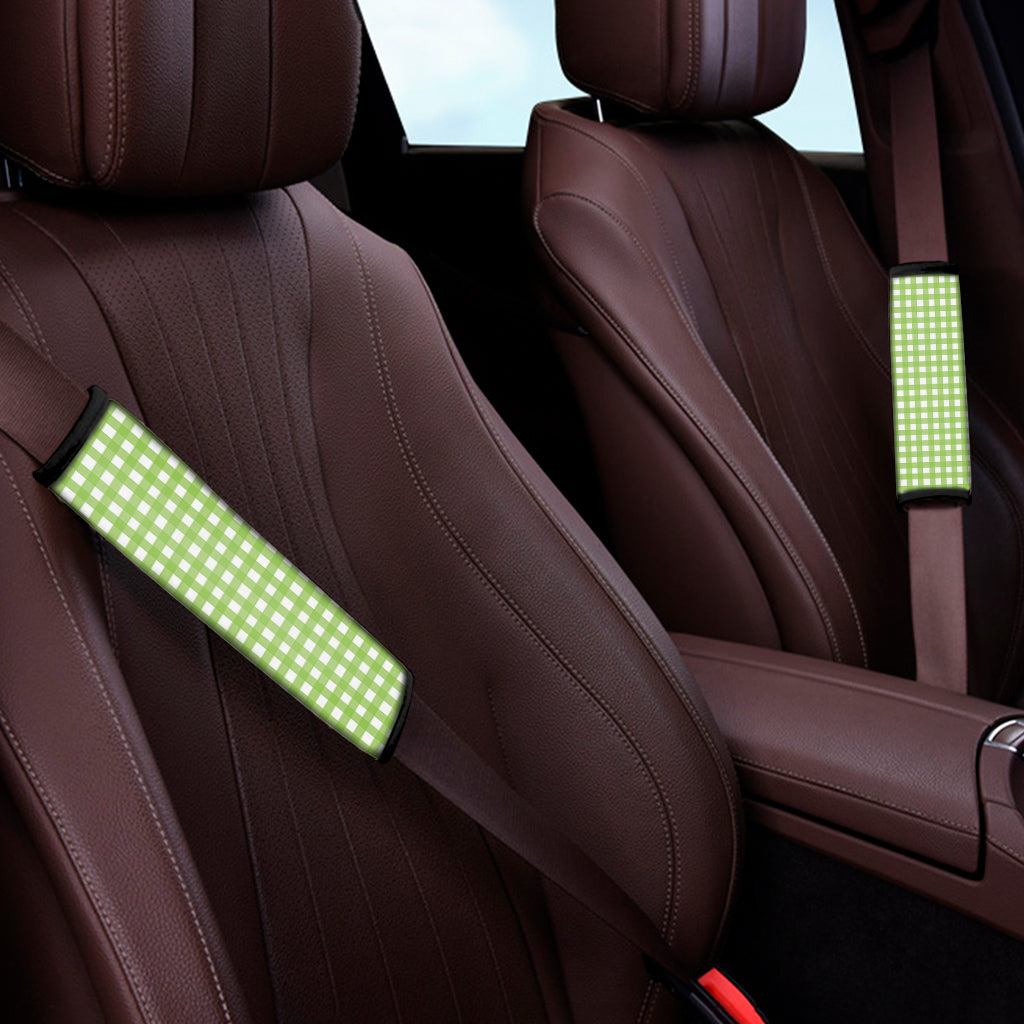 Green And White Check Pattern Print Car Seat Belt Covers