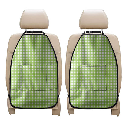 Green And White Check Pattern Print Car Seat Organizers