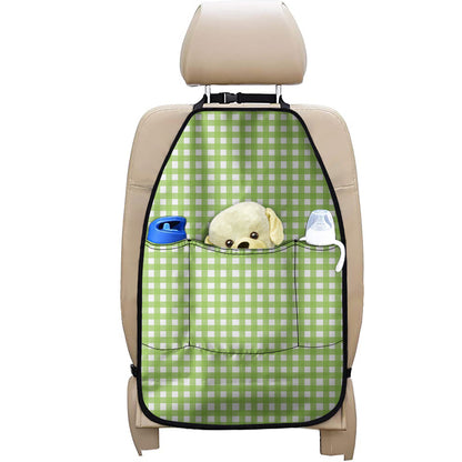 Green And White Check Pattern Print Car Seat Organizers