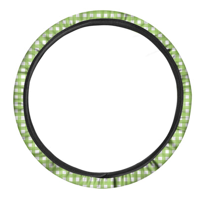 Green And White Check Pattern Print Car Steering Wheel Cover