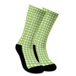 Green And White Check Pattern Print Crew Socks