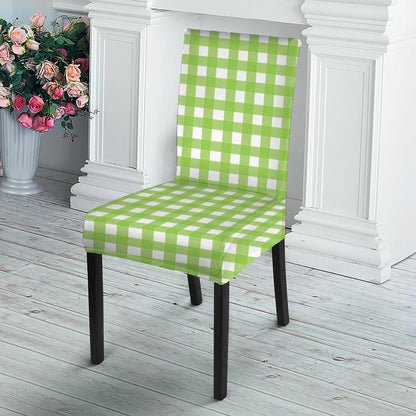 Green And White Check Pattern Print Dining Chair Slipcover