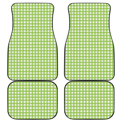 Green And White Check Pattern Print Front and Back Car Floor Mats