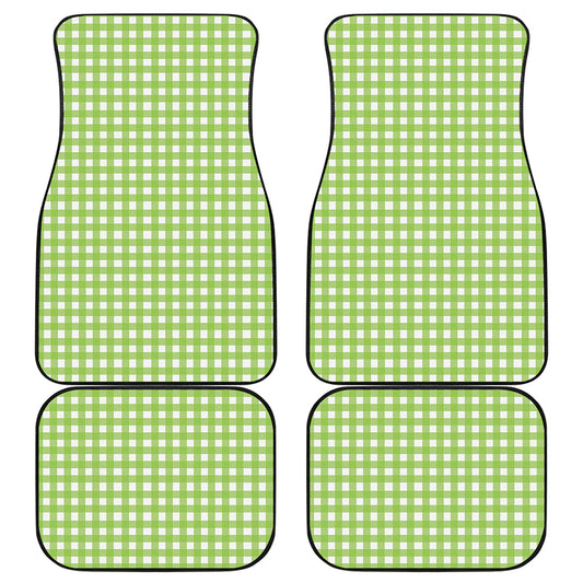 Green And White Check Pattern Print Front and Back Car Floor Mats
