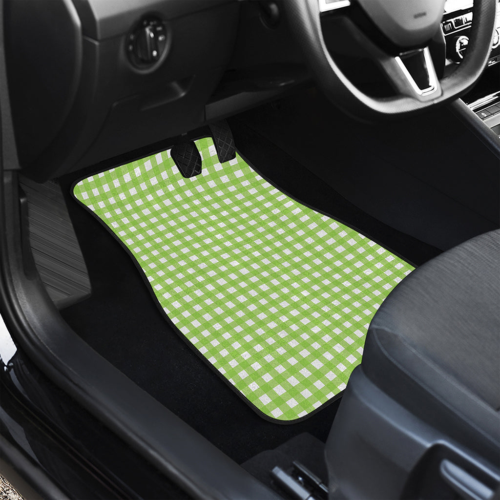 Green And White Check Pattern Print Front and Back Car Floor Mats
