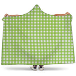 Green And White Check Pattern Print Hooded Blanket