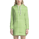 Green And White Check Pattern Print Hoodie Dress