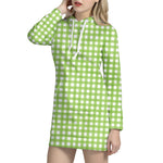 Green And White Check Pattern Print Hoodie Dress