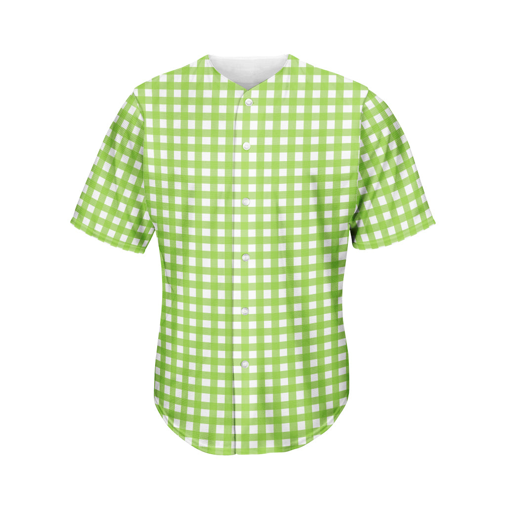 Green And White Check Pattern Print Men's Baseball Jersey
