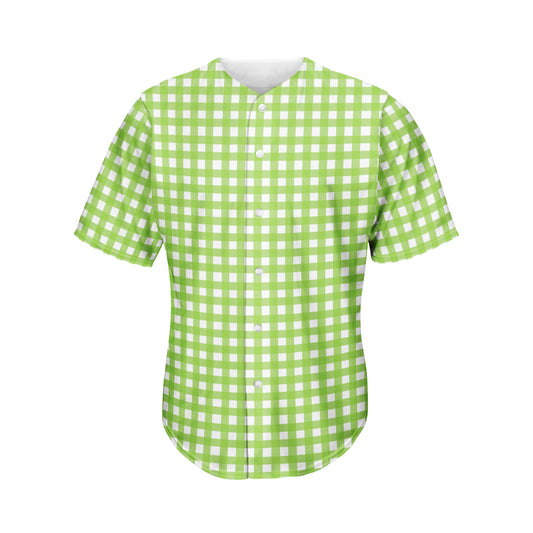 Green And White Check Pattern Print Men's Baseball Jersey