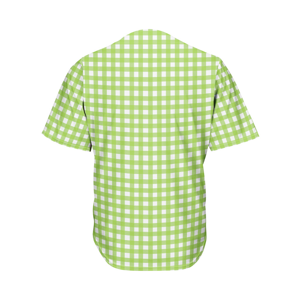 Green And White Check Pattern Print Men's Baseball Jersey