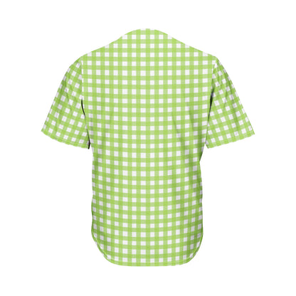Green And White Check Pattern Print Men's Baseball Jersey