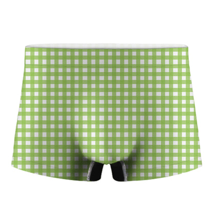 Green And White Check Pattern Print Men's Boxer Briefs