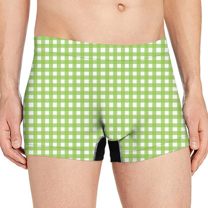 Green And White Check Pattern Print Men's Boxer Briefs