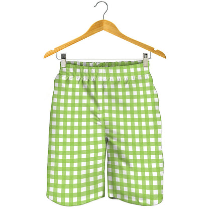 Green And White Check Pattern Print Men's Shorts