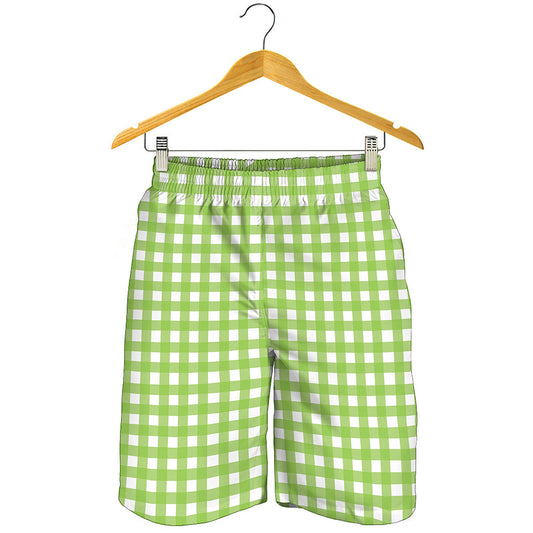Green And White Check Pattern Print Men's Shorts
