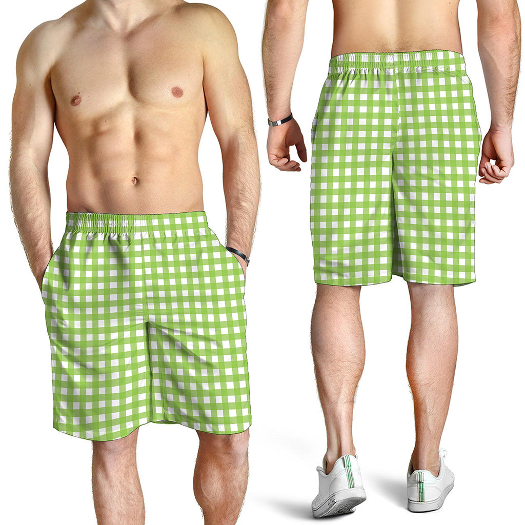 Green And White Check Pattern Print Men's Shorts
