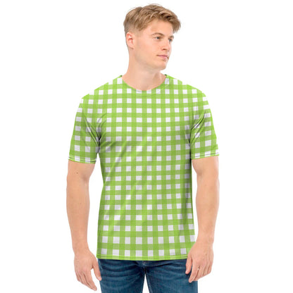Green And White Check Pattern Print Men's T-Shirt
