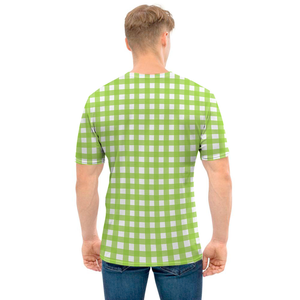 Green And White Check Pattern Print Men's T-Shirt