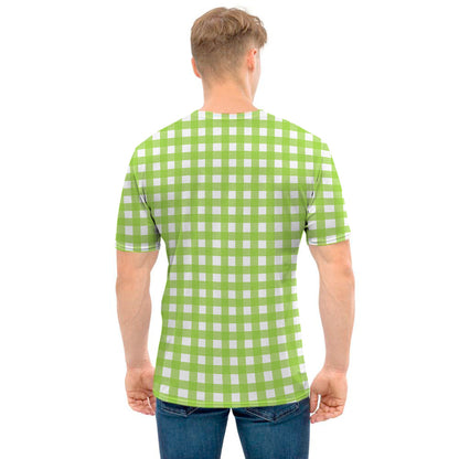 Green And White Check Pattern Print Men's T-Shirt