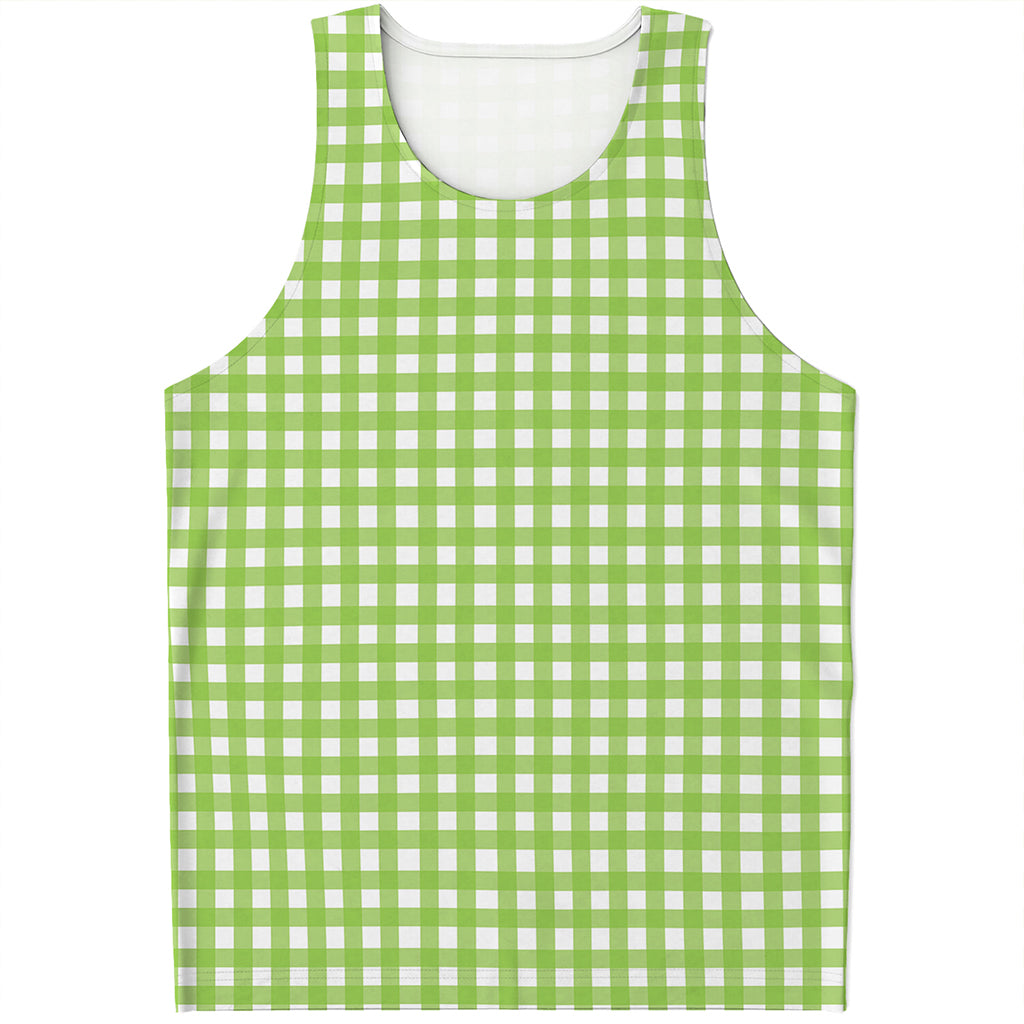 Green And White Check Pattern Print Men's Tank Top