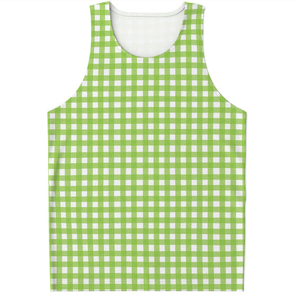 Green And White Check Pattern Print Men's Tank Top