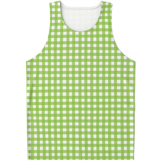 Green And White Check Pattern Print Men's Tank Top