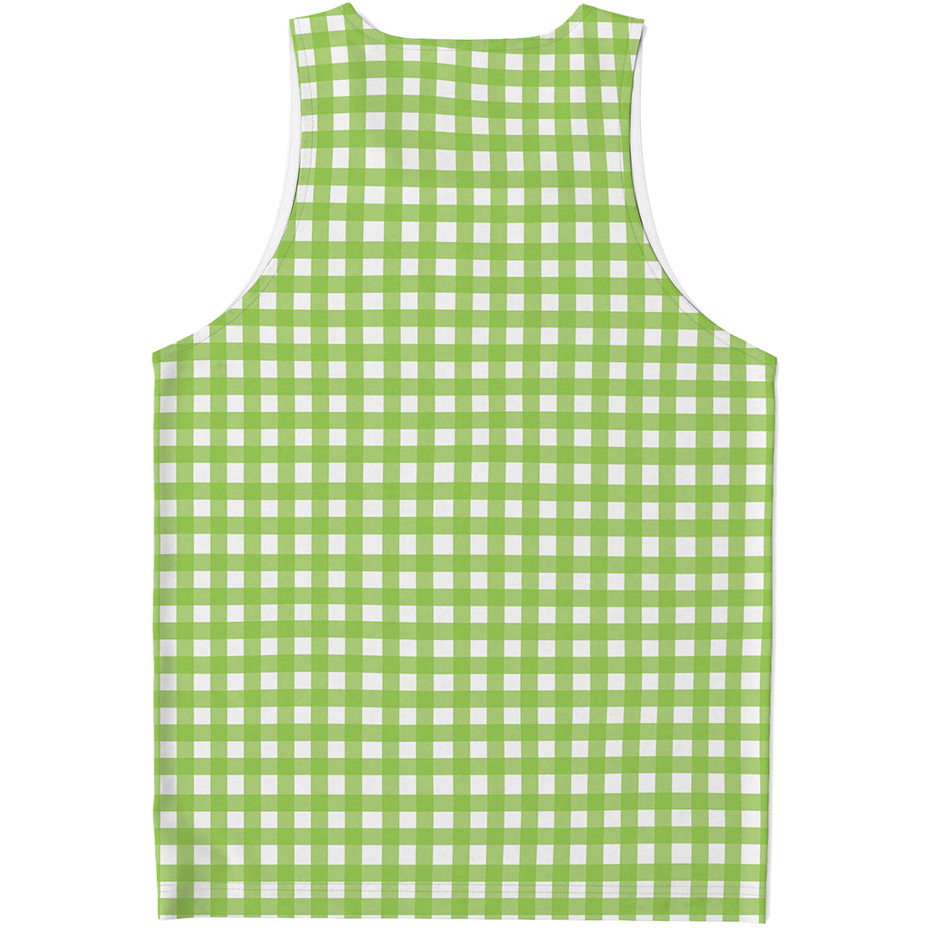 Green And White Check Pattern Print Men's Tank Top