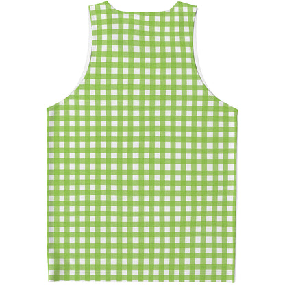 Green And White Check Pattern Print Men's Tank Top