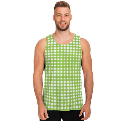 Green And White Check Pattern Print Men's Tank Top