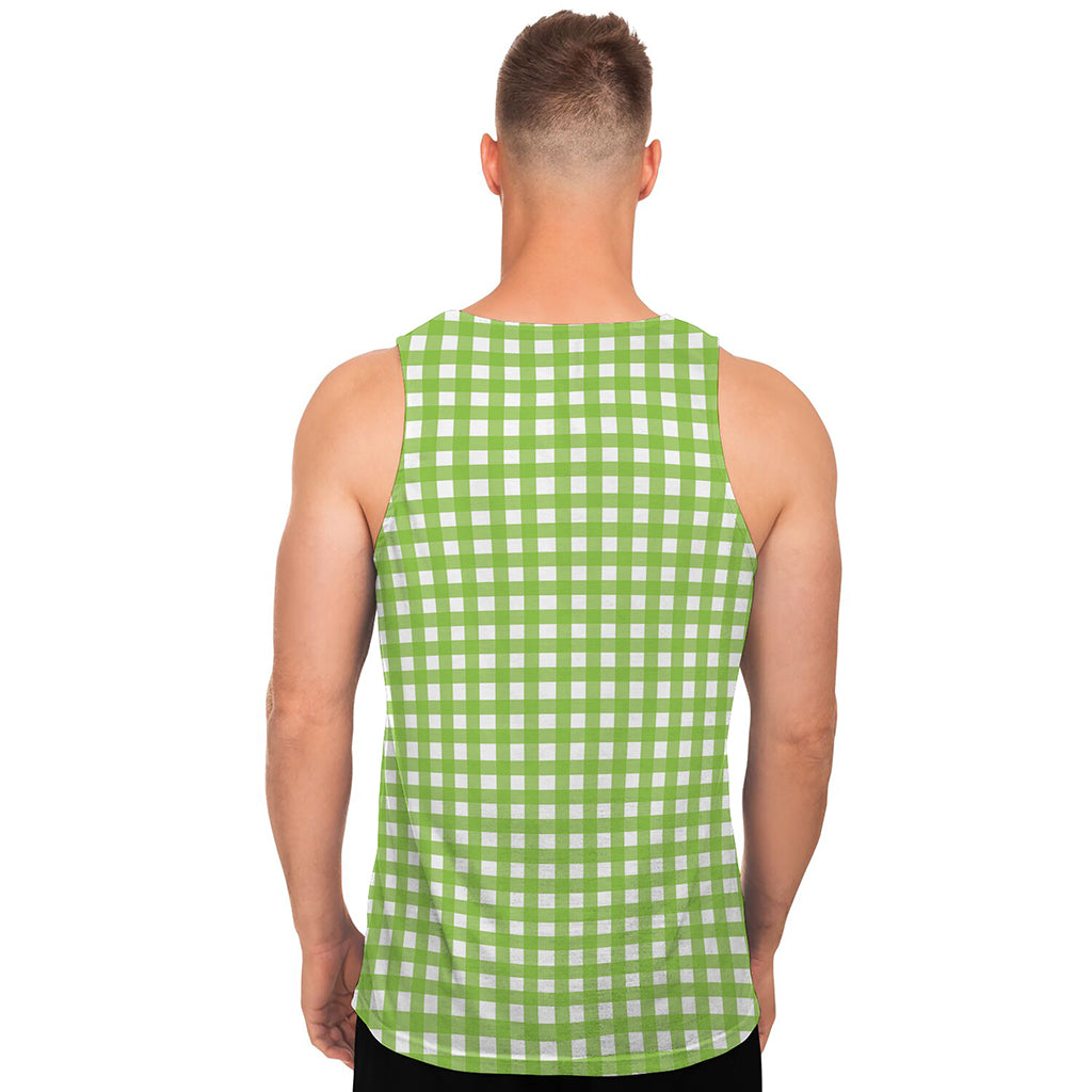 Green And White Check Pattern Print Men's Tank Top