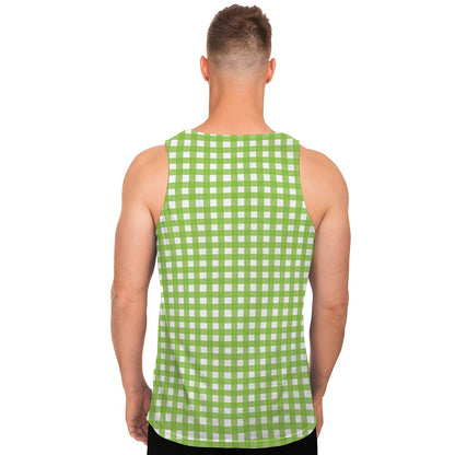 Green And White Check Pattern Print Men's Tank Top