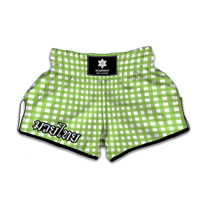 Green And White Check Pattern Print Muay Thai Boxing Shorts