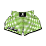 Green And White Check Pattern Print Muay Thai Boxing Shorts