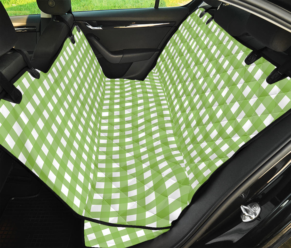 Green And White Check Pattern Print Pet Car Back Seat Cover