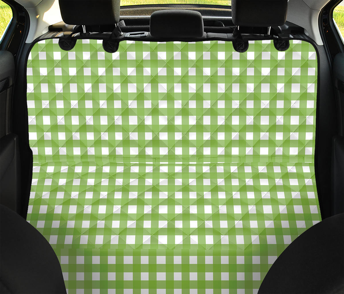 Green And White Check Pattern Print Pet Car Back Seat Cover
