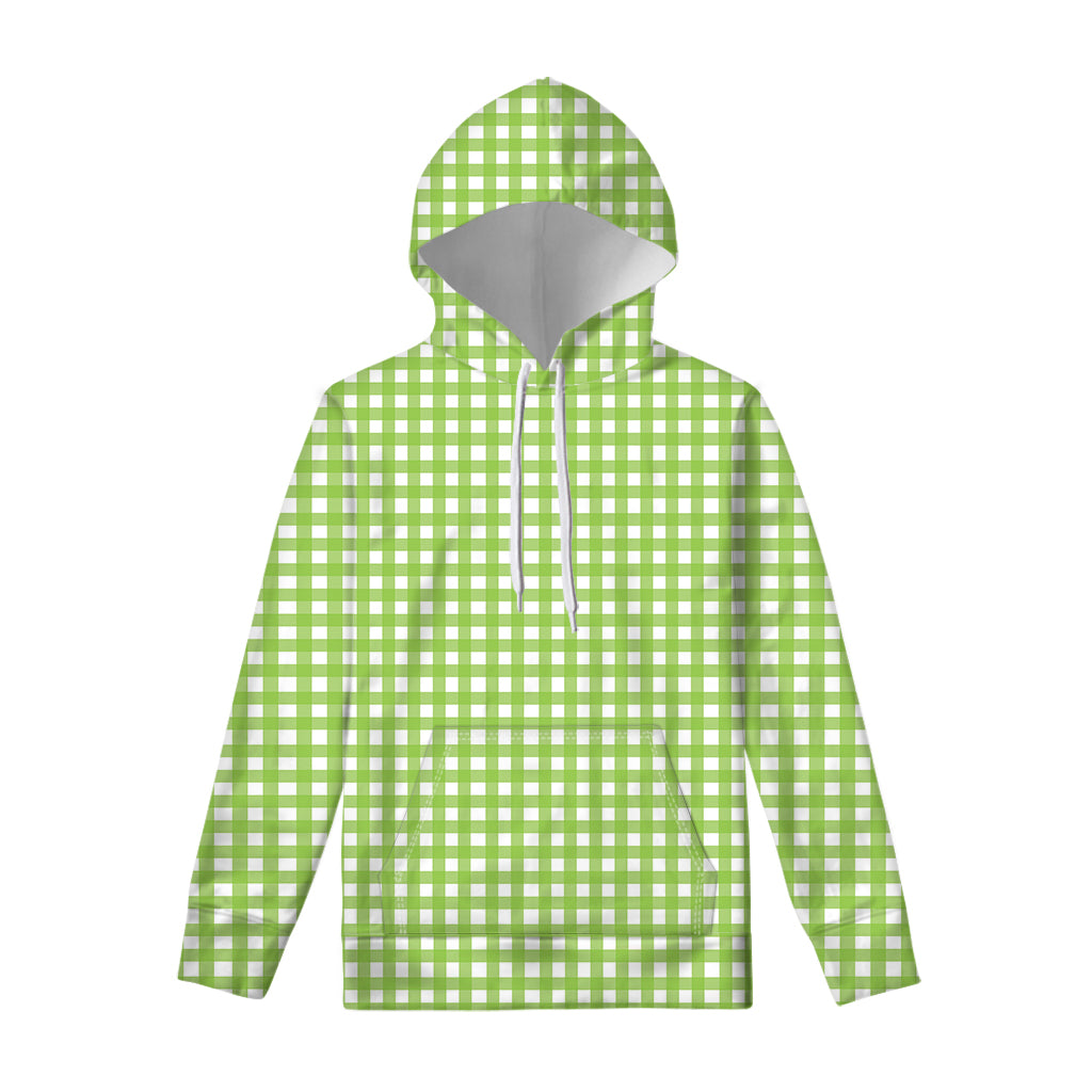 Green And White Check Pattern Print Pullover Hoodie
