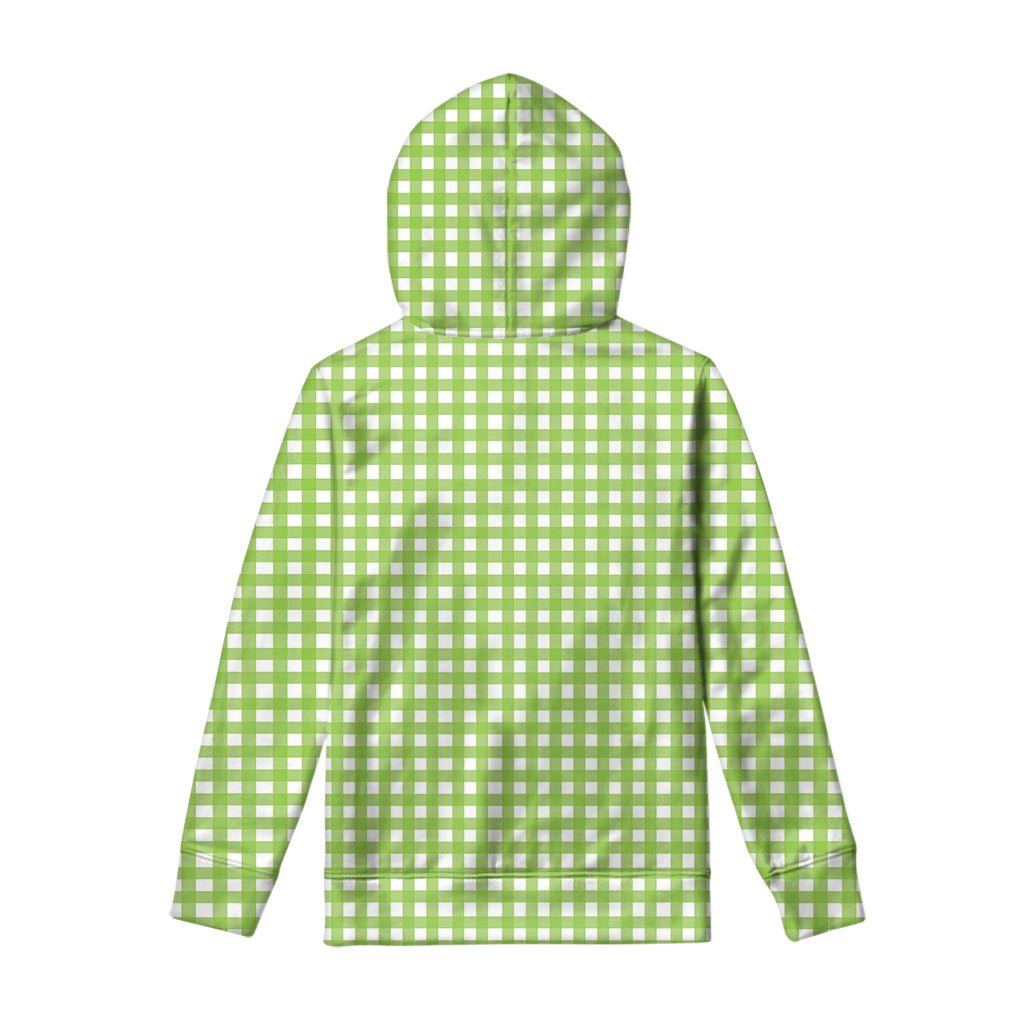 Green And White Check Pattern Print Pullover Hoodie
