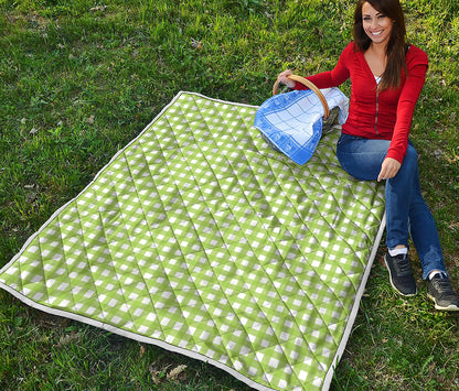 Green And White Check Pattern Print Quilt