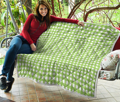 Green And White Check Pattern Print Quilt