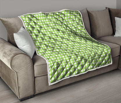 Green And White Check Pattern Print Quilt