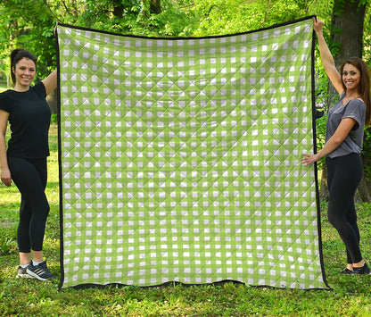 Green And White Check Pattern Print Quilt