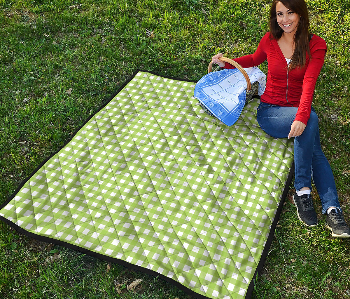 Green And White Check Pattern Print Quilt