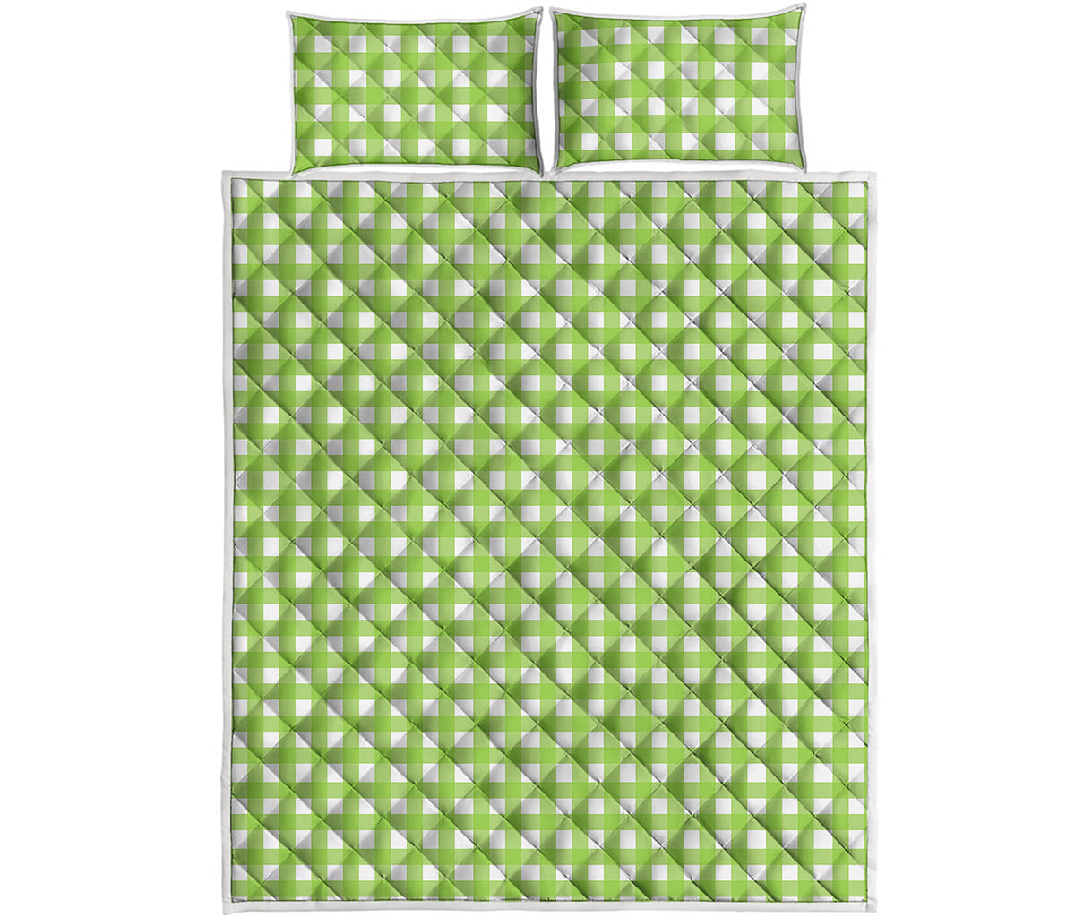 Green And White Check Pattern Print Quilt Bed Set