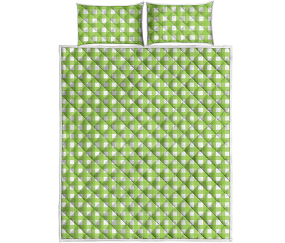 Green And White Check Pattern Print Quilt Bed Set