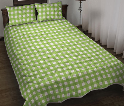 Green And White Check Pattern Print Quilt Bed Set