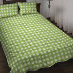 Green And White Check Pattern Print Quilt Bed Set
